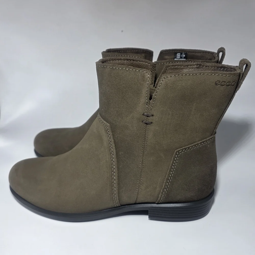 ECCO Women’s Brown Leather Ankle Boots Size 41 (US 10) Side Zip Comfort Booties